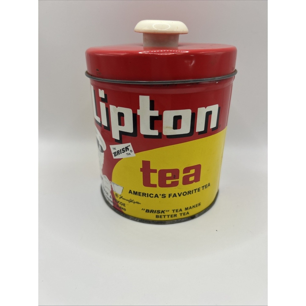 RARE VINTAGE Lipton Tea Brisk Tin Canister Container Vintage